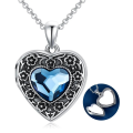 wholesale 925 Sterling Silver Blue Crystal Heart Locket Necklace for Women - Always in My Heart-0-9