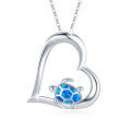 wholesale 925 Sterling Silver Blue Opal Heart with Sea Turtle Pendant Necklace s for Women-0-0