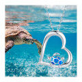 wholesale 925 Sterling Silver Blue Opal Heart with Sea Turtle Pendant Necklace s for Women-0-2