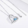 wholesale 925 Sterling Silver Blue Opal Heart with Sea Turtle Pendant Necklace s for Women-0-5