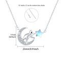 wholesale 925 Sterling Silver Moonstone Cat Crescent Moon & Star Pendant Necklace - Gifts for Women-0-1