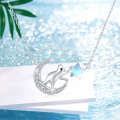 wholesale 925 Sterling Silver Moonstone Cat Crescent Moon & Star Pendant Necklace - Gifts for Women-0-2
