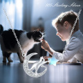 wholesale 925 Sterling Silver Moonstone Cat Crescent Moon & Star Pendant Necklace - Gifts for Women-0-3