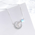 wholesale 925 Sterling Silver Moonstone Cat Crescent Moon & Star Pendant Necklace - Gifts for Women-0-5