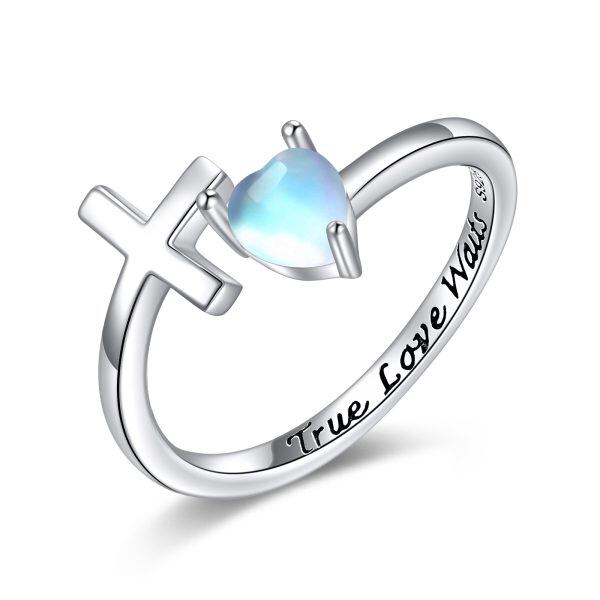 Sterling Silver Moonstone Cross Adjustable Rings-0