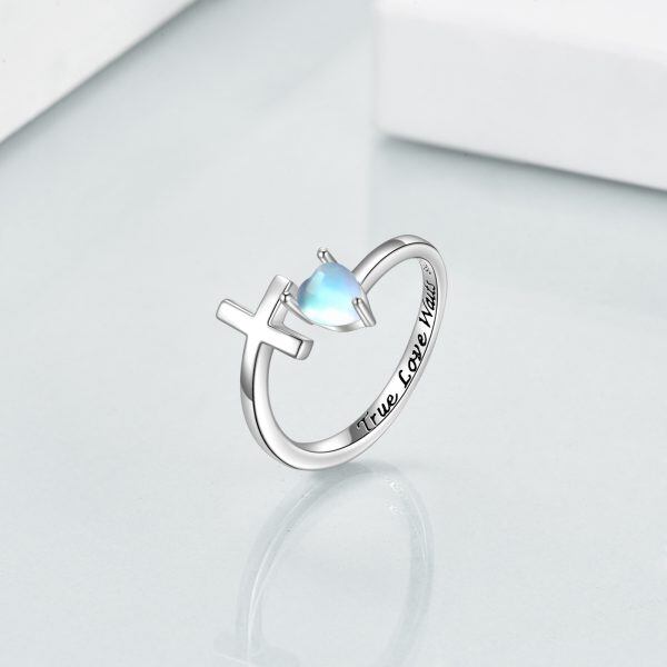 Sterling Silver Moonstone Cross Adjustable Rings-3