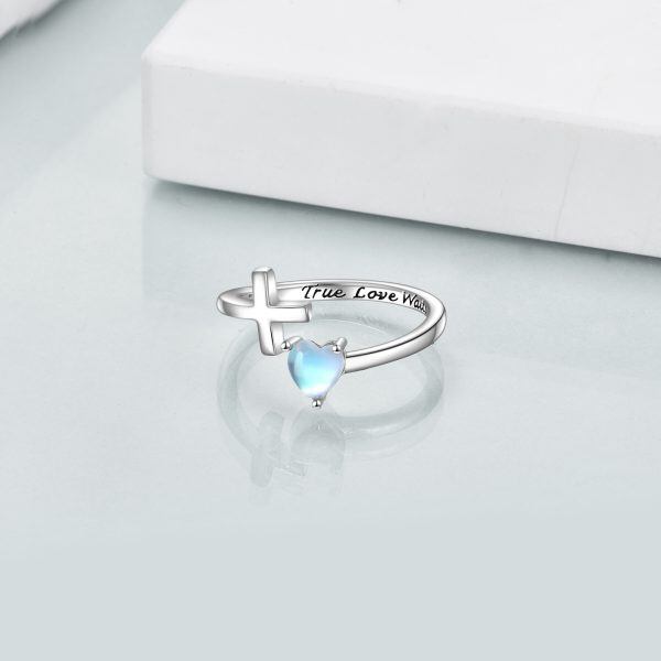 Sterling Silver Moonstone Cross Adjustable Rings-4