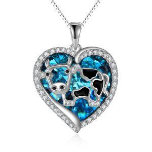 Sterling Silver Cow Heart Crystal Pendant Necklace-0