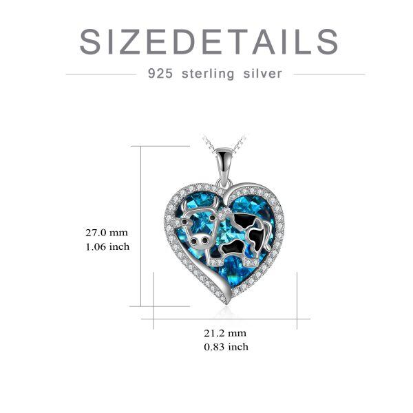 Sterling Silver Cow Heart Crystal Pendant Necklace-1