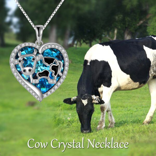 Sterling Silver Cow Heart Crystal Pendant Necklace-2