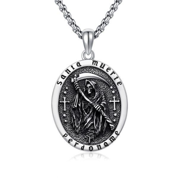 Sterling Silver Grim Reaper Pendant Necklace With Stainless Steel Chain-0