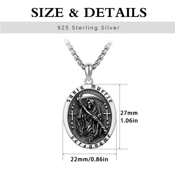 Sterling Silver Grim Reaper Pendant Necklace With Stainless Steel Chain-1