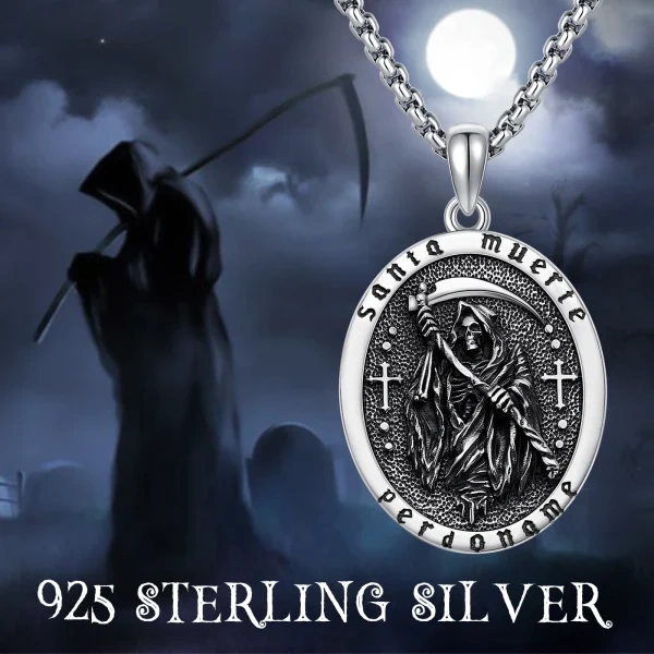 Sterling Silver Grim Reaper Pendant Necklace With Stainless Steel Chain-4