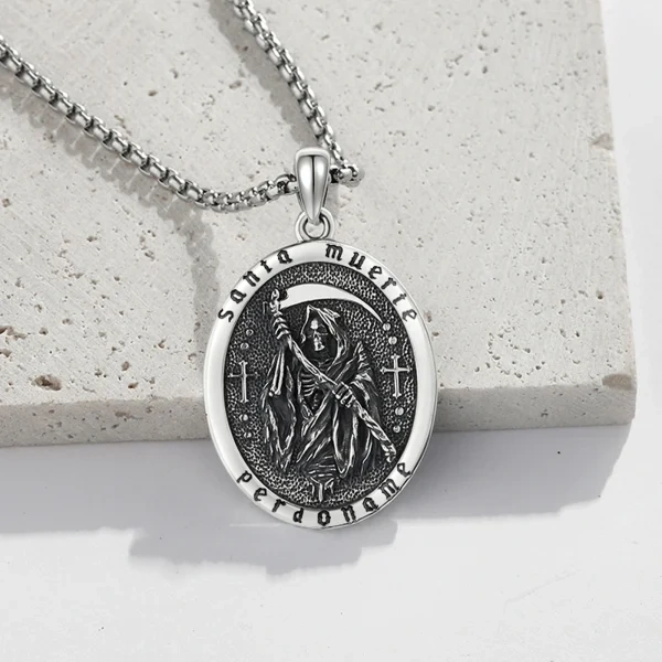 Sterling Silver Grim Reaper Pendant Necklace With Stainless Steel Chain-5