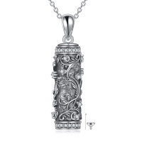 wholesale 925 Sterling Silver Floral Cylinder Keepsake Urn Necklace w/ Funnel Fillers & Chain - Memorial Jewelry for Ashes Cremation Gifts- Oxidized/Oxidised
