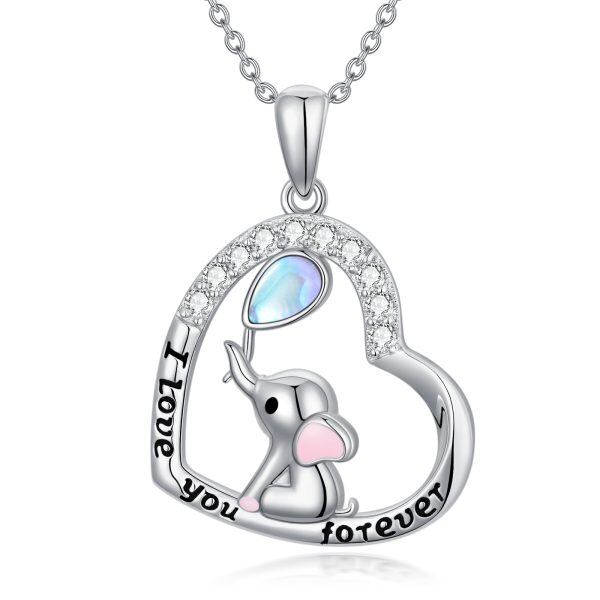 Sterling Silver Elephant Moonstone Pendant Necklace-0