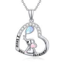 wholesale 925 Sterling Silver Crystal Heart Elephant Pendant I love you forever Necklace Gift for Women Girls- Rhodium Plated