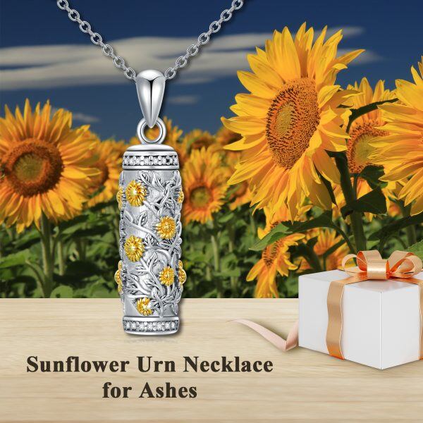 Sterling Silver Two Tone Sunflower Flower Urn Necklace-3