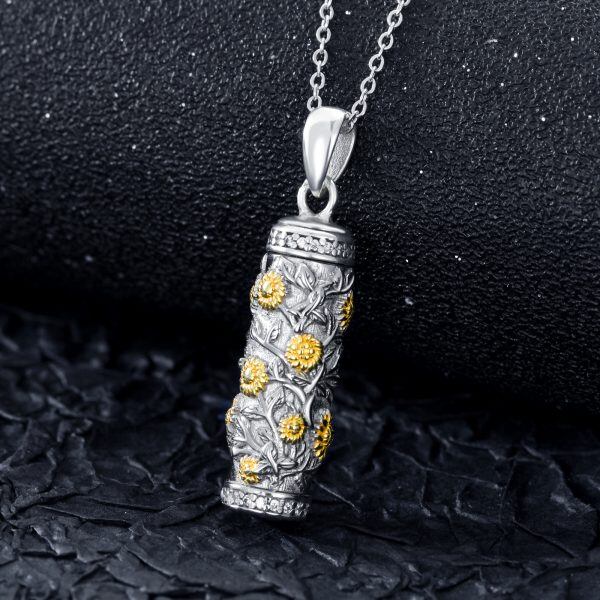 Sterling Silver Two Tone Sunflower Flower Urn Necklace-4