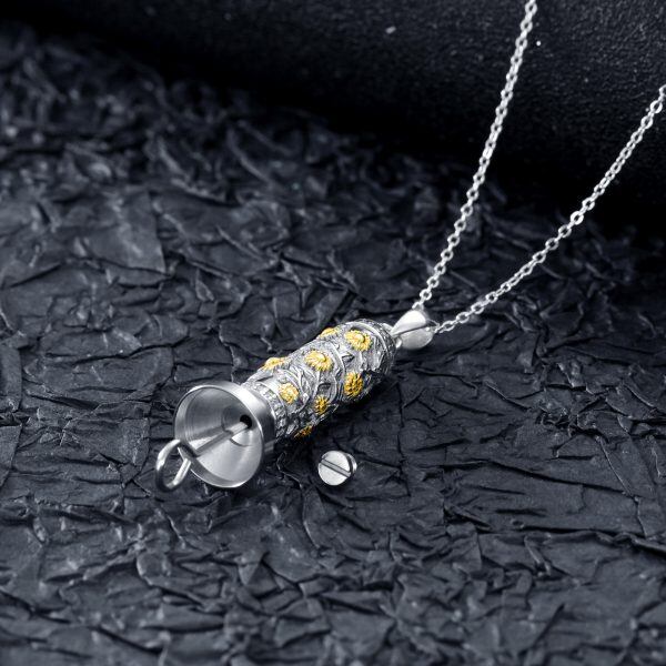 Sterling Silver Two Tone Sunflower Flower Urn Necklace-6