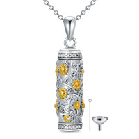 wholesale 925 Sterling Silver Floral Design Cremation Urn Pendant Necklace with Funnel and Chain - Memorial s for Women/Men- Two Tone
