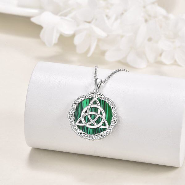 Sterling Silver Malachite Celtic Knot Pendant Necklace-3