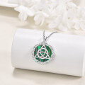 wholesale 925 Sterling Silver Green Malachite Triquetra Celtic Knot Pendant Necklace for Women Girls -0-3