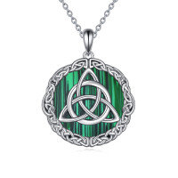 wholesale 925 Sterling Silver Green Malachite Triquetra Celtic Knot Pendant Necklace for Women Girls - Rhodium Plated