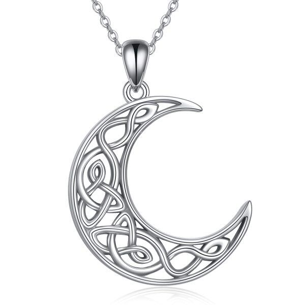 Sterling Silver Celtic Knot Moon Pendant Necklace-0