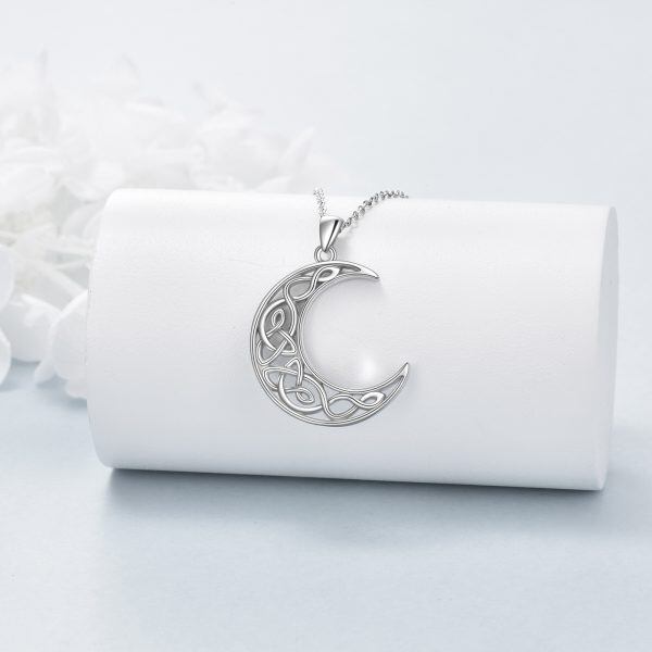 Sterling Silver Celtic Knot Moon Pendant Necklace-2