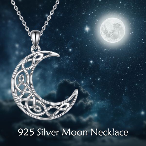 Sterling Silver Celtic Knot Moon Pendant Necklace-3