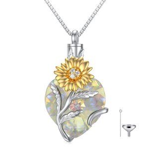 Sterling Silver April Birthstone Crystal Urn Necklace With Sunflower Flower-0