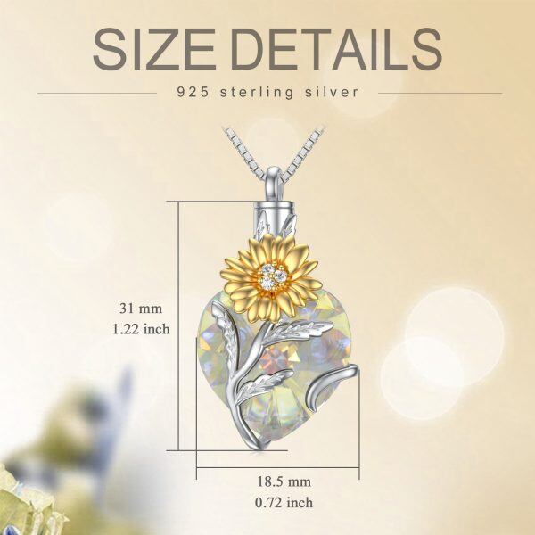 Sterling Silver April Birthstone Crystal Urn Necklace With Sunflower Flower-1