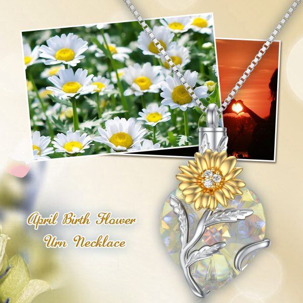 Sterling Silver April Birthstone Crystal Urn Necklace With Sunflower Flower-3