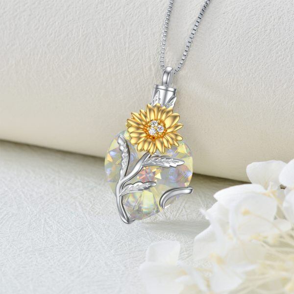 Sterling Silver April Birthstone Crystal Urn Necklace With Sunflower Flower-4