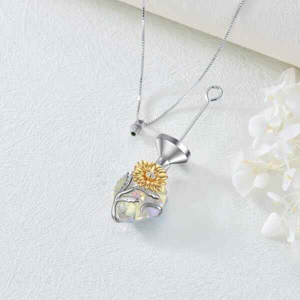 Sterling Silver April Birthstone Crystal Urn Necklace With Sunflower Flower-5