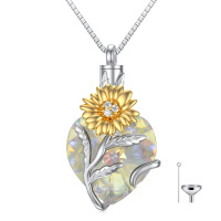 wholesale 925 Sterling Silver Opal Flower Keepsake Pendant with Funnel - Memorial Jewelry for Ashes- Two Tone