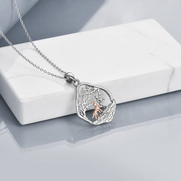 Sterling Silver Wolf and Girl Pendant Necklace-5