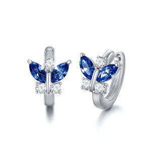 Sterling Silver Blue Crystal Butterfly Huggie Earrings-0