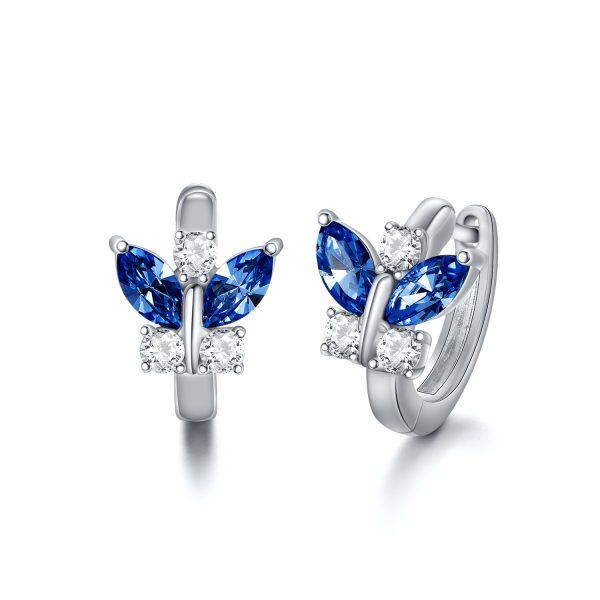 Sterling Silver Blue Crystal Butterfly Huggie Earrings-0