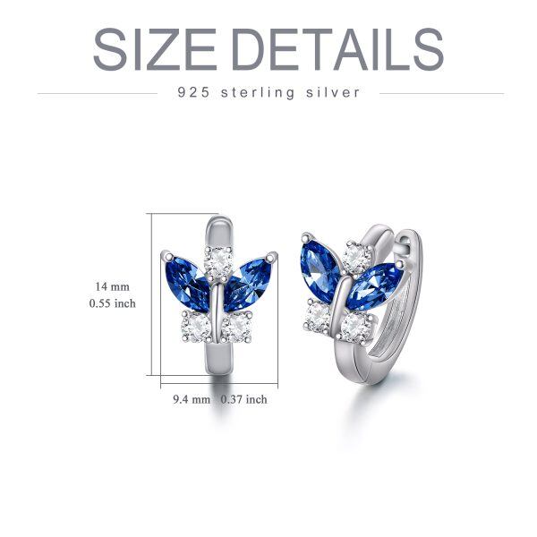 Sterling Silver Blue Crystal Butterfly Huggie Earrings-1