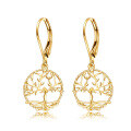 wholesale 14K Gold Tree of Life Leverback Drop Earrings for Women - Birthday Gifts for Her-0-0