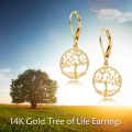 wholesale 14K Gold Tree of Life Leverback Drop Earrings for Women - Birthday Gifts for Her-0-2