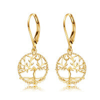 wholesale 14K Gold Tree of Life Leverback Drop Earrings for Women - Birthday Gifts for Her- Gold Plated