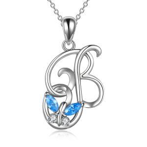 Sterling Silver "B" Initial Butterfly Pendant Necklace-0