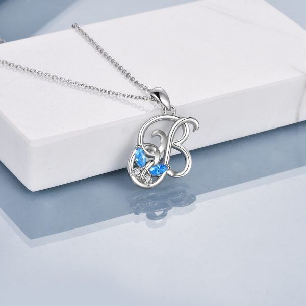 Sterling Silver "B" Initial Butterfly Pendant Necklace-4