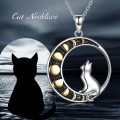 wholesale 925 Sterling Silver Cat in the Moon Pendant Necklace for Women Witchcraft s-0-5