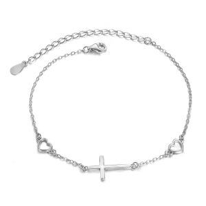 Sterling Silver Cross Heart Chain Bracelet-0