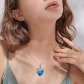 wholesale 925 Sterling Silver Blue Crystal Heart-Shaped Butterfly Pendant Necklace for Women-0-2