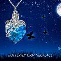 wholesale 925 Sterling Silver Blue Crystal Heart-Shaped Butterfly Pendant Necklace for Women-0-5